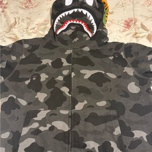 Men's Camouflage Hoodie with Shark Design